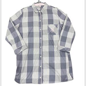Victoria’s Secret Gray Plaid long Sleeve Button Front Night Shirt Pajamas